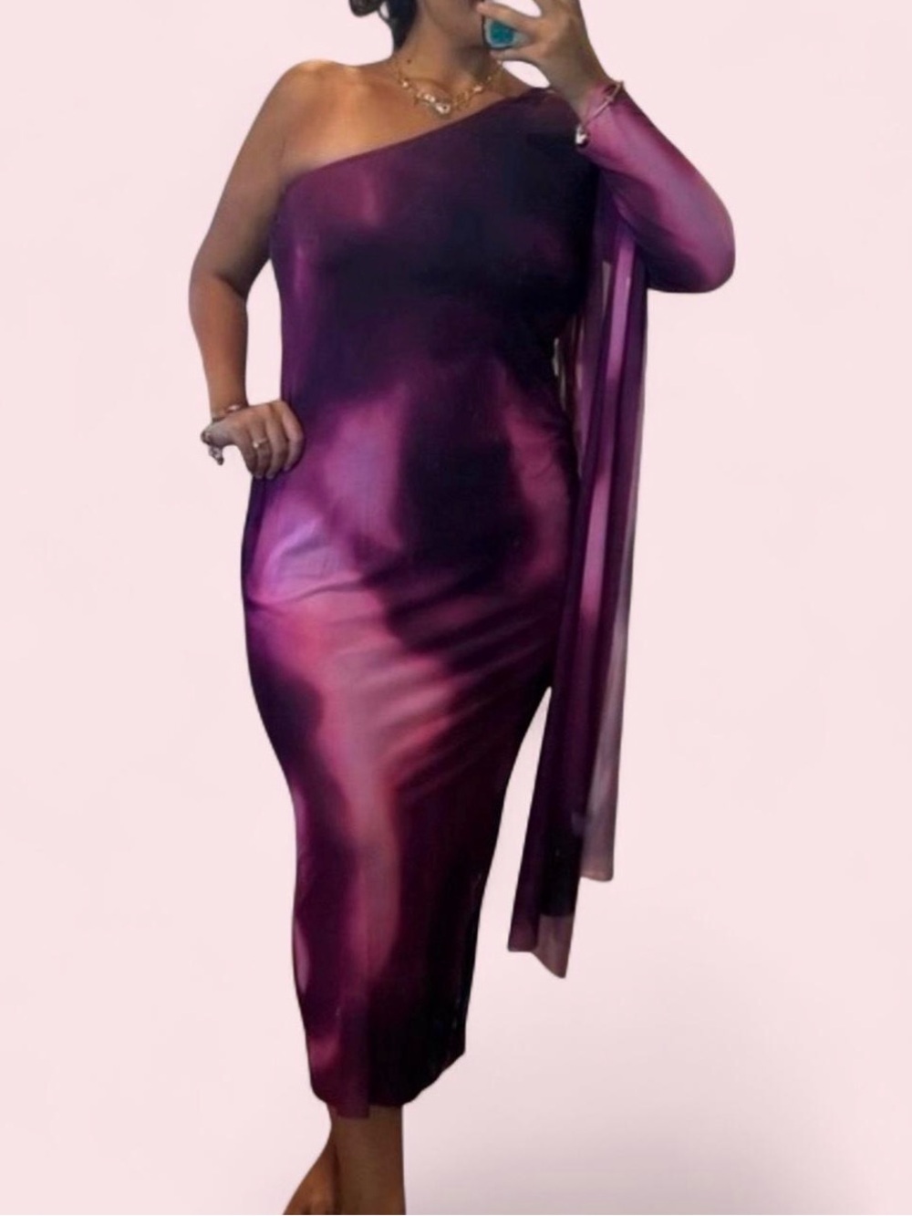 Y2K Purple One Shoulder Mesh Dress / Gown